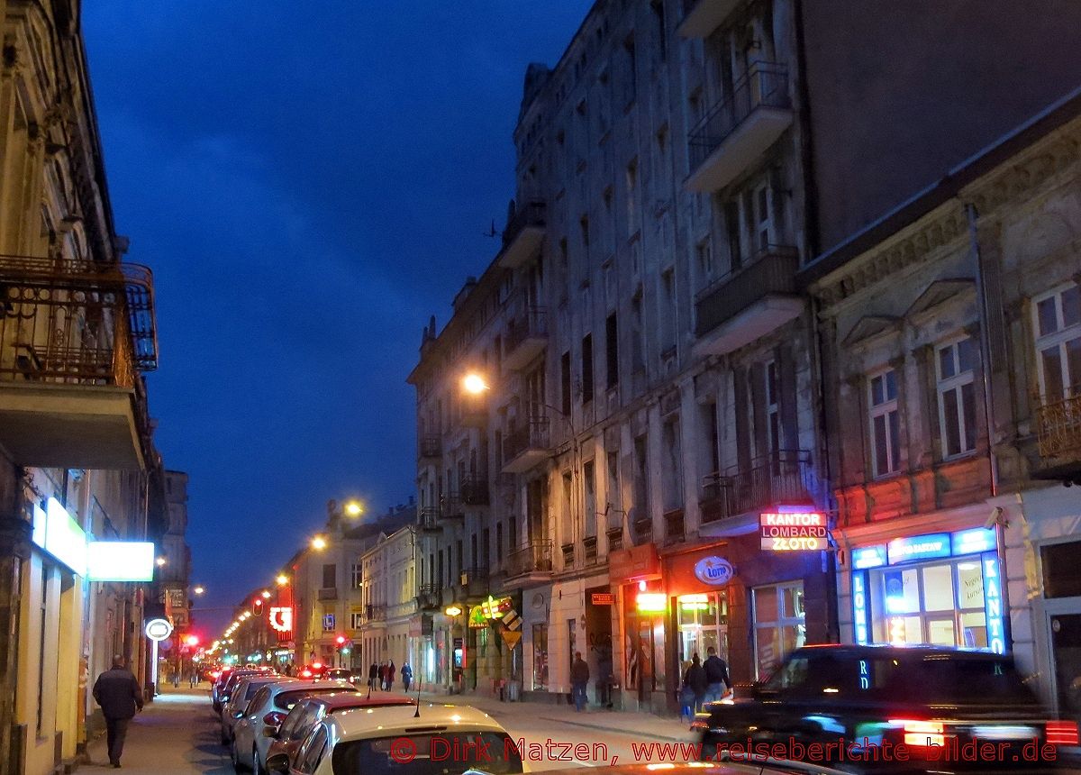 Lodz, Strasse Stanilawa Wieckowskiego am Abend