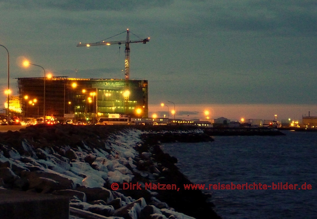Reykjavik, Baustelle Harpa nachts