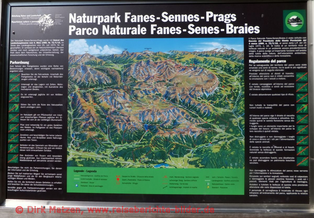 Südtirol, Infotafel Naturpark Fanes-Sennes-Prags